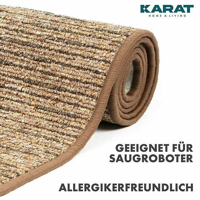 Flachgewebeteppich Geneva - Hellbraun, 200 x 200 cm, 100 % Polypropylen - Braun gemusterte Teppichbrücke von Karat Home & Living, geeignet für Saugroboter und Allergikerfreundlich.