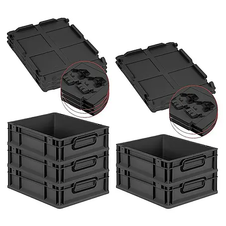 Proregal  Euroboxen-Set 5x Eurobox NextGen Color mit Scharnierdeckel und Verschlüssen