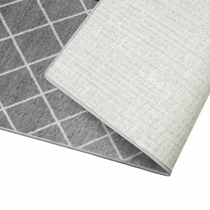 Teppichläufer Cosenza - Grau, 200 x 80 cm, 100 % Polyamid - Grauer Teppich mit Rautenmuster und rutschfester Unterseite. Ein dekoratives und praktisches Element für jeden Raum.
