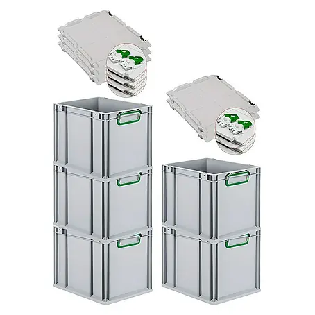 Proregal  Euroboxen-Set 5x Eurobox NextGen Color mit Scharnierdeckel und Verschlüssen
