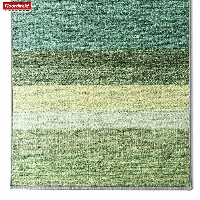 Teppichläufer Naxos - Grün/Blau, 400 x 80 cm, 100 % Polyamid - Gestreifter Teppich in Grün- und Blautönen. Der Teppich hat ein modernes Design und ist eine schöne Ergänzung für jedes Zuhause.
