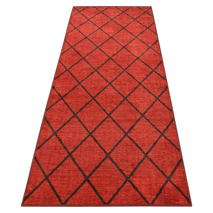 Teppichläufer Cosenza - Rot, 200 x 80 cm, 100 % Polyamid - Roter Teppich mit einem dunklen Rautenmuster, ideal für Wohnzimmer oder Schlafzimmer. Dieser Teppich verleiht jedem Raum Wärme und Stil.