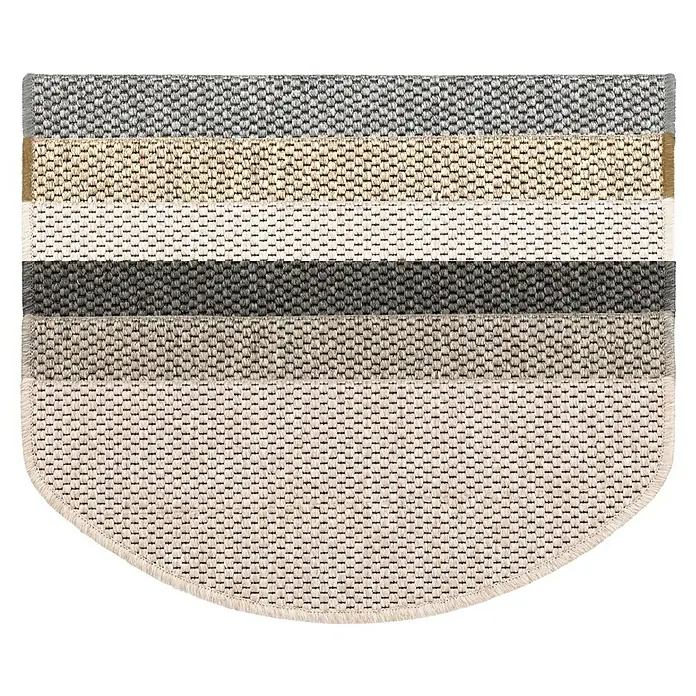 Stufenmatte Kalkutta - 65 x 23,5 cm, Natur, Halbrund - Nahaufnahme einer Auswahl an gewebten Teppichmustern in verschiedenen Farben und Texturen. Ideal zur Präsentation der Teppichkollektion.