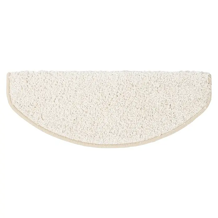 Stufenmatte Shaggy - 65 x 23,5 cm, Creme, Halbrund - Ein weicher, halbmondförmiger Teppich in Cremeweiß mit niedrigem Flor und sauberer Umrandung, ideal für Badezimmer oder Eingangsberreiche.