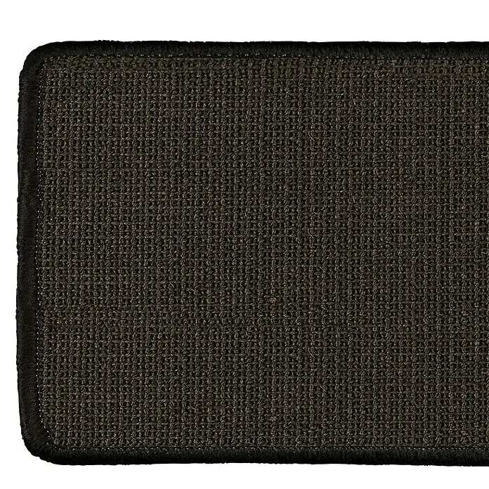 Stufenmatte Sisal - 65 x 23,5 cm, 100 % Sisal, Schwarz - Nahaufnahme einer braunen Fußmatte mit gewebter Textur und schwarzem Rand für den Innenbereich.