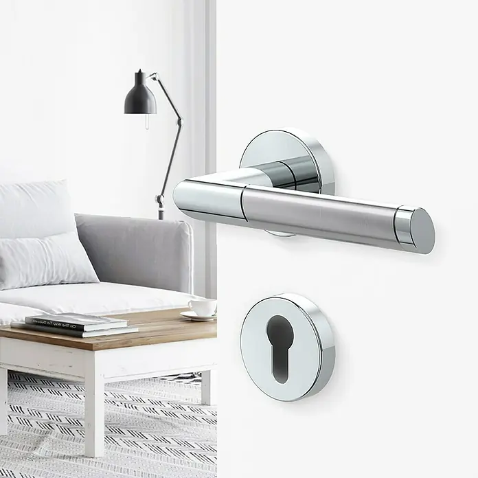 Diamond Doors Creative Drückergarnitur Nebraska - Stärke Tür: 40 mm - 45 mm, Edelstahl, L-Form, Profilzylinder - Elegante Chrom-Türgarnitur mit einem modernen Design. Ein stilvolles Detail für jede Tür.