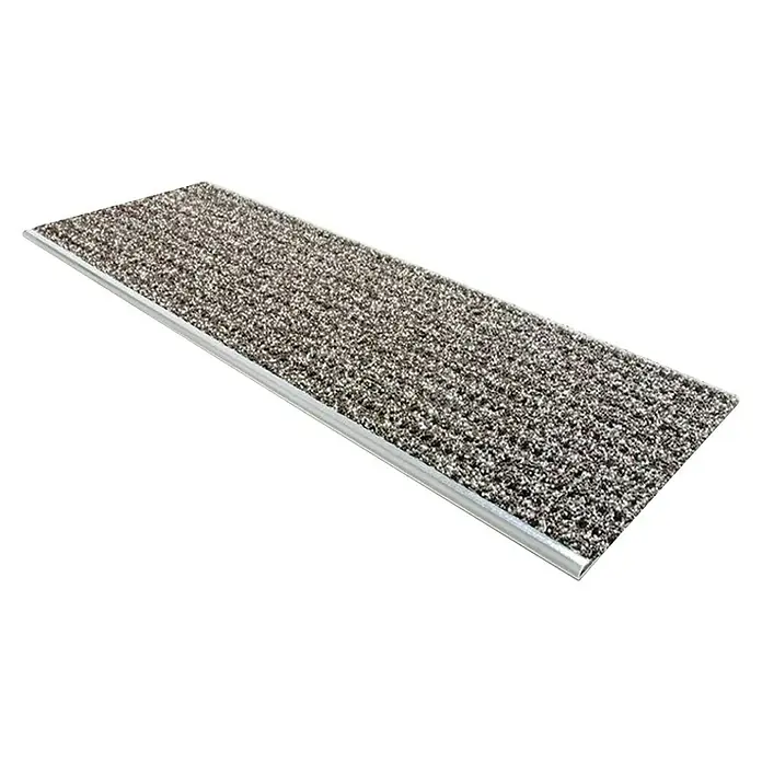 Stufenmatte - 60 x 24 cm, Braun - Graue Treppenstufe mit Metalleinfassung, ideal für mehr Sicherheit und Stil im Treppenhaus. Rutschfest und langlebig.