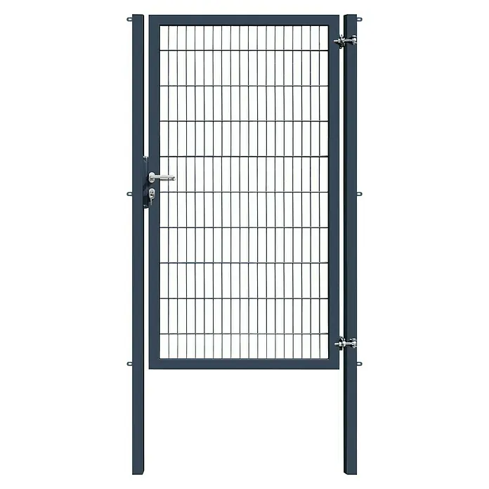 FA-Bausysteme Zauntor Industrietor - 1,2 x 2 m, Stahl, Anthrazit, 1-Flügel, Drahtstärke 6/5/6 mm - Ein graues Metalltor mit stabilen Gittern für erhöhte Sicherheit und einen modernen Look für jeden Eingangsbereich.