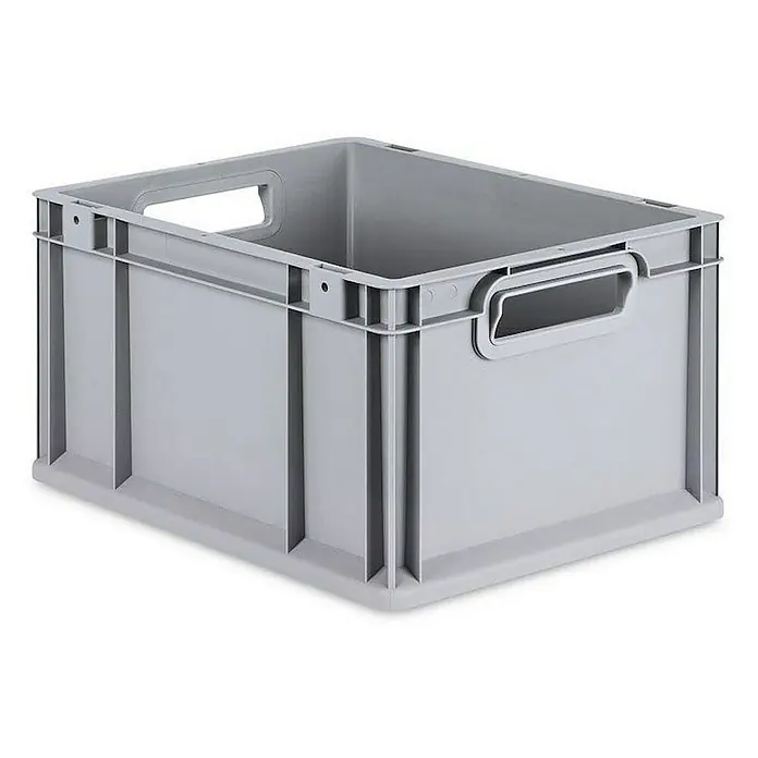 Proregal Euroboxen-Set 10x Eurobox NextGen Grip mit Auflagedeckel inkl. 4 schwarzen Verschlüssen - Kunststoff, Grau, 10 Stk. - Graue Kunststoffbox mit Griffen für Lagerung und Transport. Die robuste Kiste ist ideal für den Einsatz in Industrie und Haushalt.