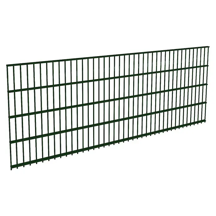 FA-Bausysteme Mattenzaun Basic 6/5/6 mm - 200,8 x 83 cm, Moosgrün - Das Bild zeigt einen grünen Doppelstabmattenzaun, ideal zur Grundstückseingrenzung, mit guter Sichtdurchlässigkeit und stabilem Aufbau.