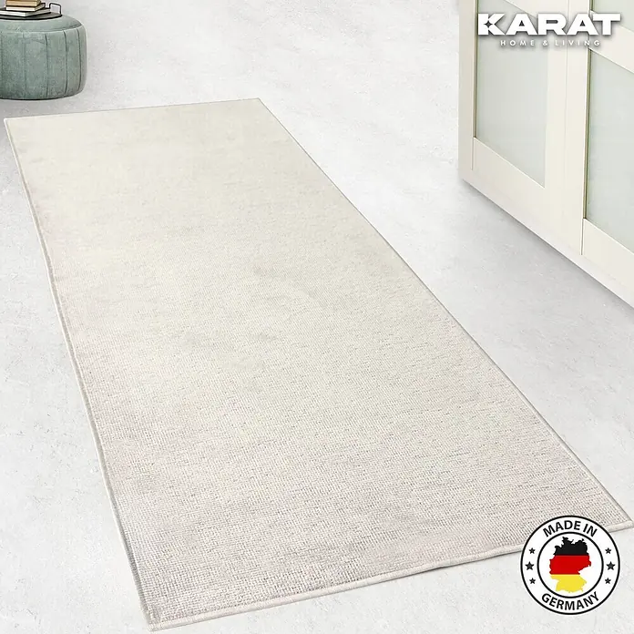 Teppichläufer Azade - Elfenbein, 250 x 80 cm, 65 % Baumwolle, 35 % Polyester - Ein stilvoller, cremefarbener Teppich von Karat Home & Living, der jedem Raum Eleganz verleiht. Made in Germany und Öko-Tex zertifiziert.