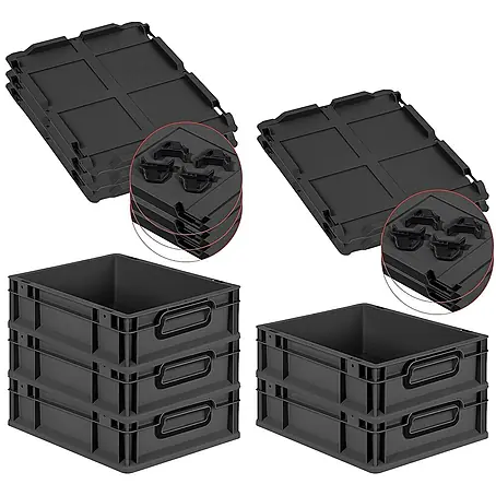 Proregal  Euroboxen-Set 5x Eurobox NextGen Color mit Auflagedeckel und Schiebeschnappverschlüsse