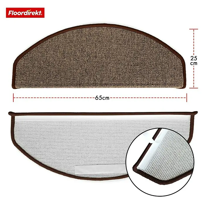Stufenmatte London - 65 x 25 cm, Dunkelbraun, Halbrund - Produktbild einer braunen Treppenmatte mit den Maßen 65cm x 25cm zur Illustration der Produktabmessungen.