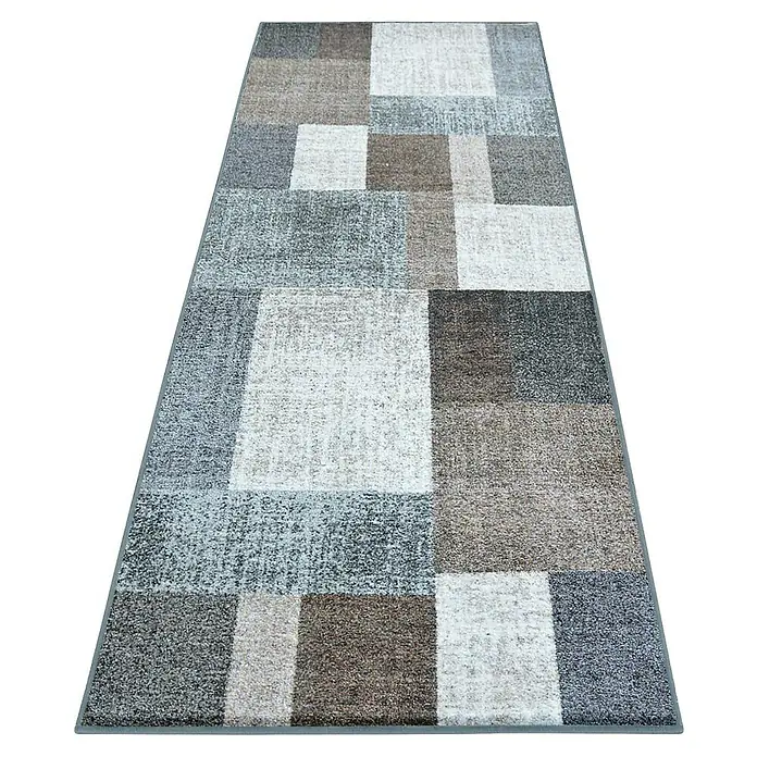 Teppichläufer Lucano - Beige, 200 x 80 cm, 100 % Polyamid - Moderner Läufer mit Patchwork-Design in Grau- und Brauntönen, ideal für Flur oder Eingangsbereich. Strapazierfähig und stilvoll.