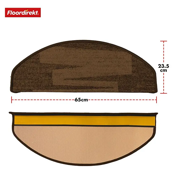 Stufenmatte Veneto - 65 x 23,5 cm, Braun, Halbrund - Abbildung eines braunen Treppenläufers mit Größenangaben.