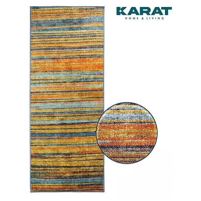 Teppichläufer Calama - Bunt, 250 x 80 cm, 100 % Polyamid - Ein bunter Karat Home & Living Teppich mit Streifenmuster, der jedem Raum einen Hauch von Farbe und Stil verleiht.