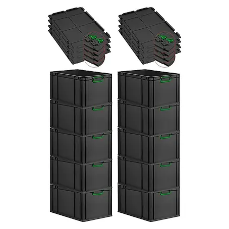 Proregal  Euroboxen-Set 10x Eurobox NextGen Color mit Scharnierdeckel und Verschlüssen