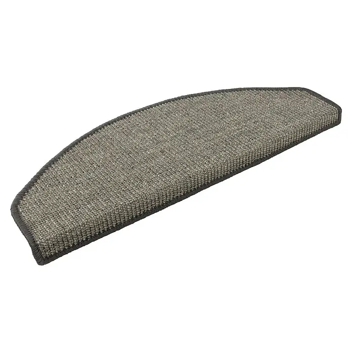 Stufenmatte Premium - 65 x 23,5 cm, 100 % Sisal, Grau - Halbrunde, beigefarbene Teppichstufenmatte mit schmalem, dunklerem Rand für zusätzlichen Komfort und Schutz Ihrer Treppe.