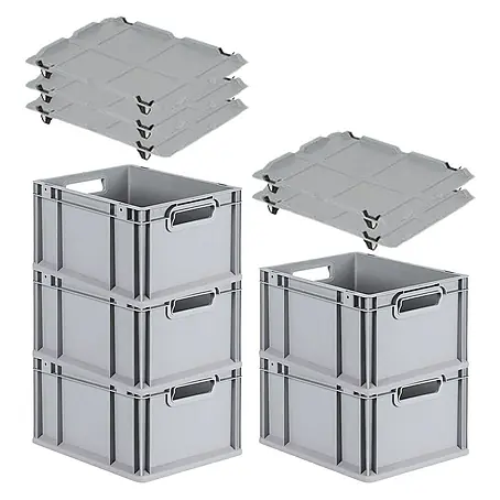 Proregal  Euroboxen-Set 5x Eurobox NextGen Economy mit Auflagedeckel und 4x Verschlüsse Schwarz