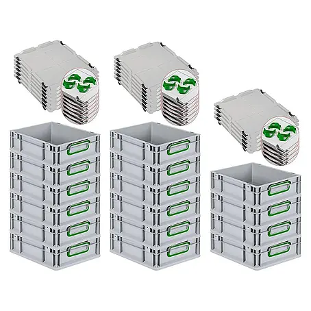 Proregal  Euroboxen-Set 16x Eurobox NextGen Color mit Auflagedeckel und Schiebeschnappverschlüsse