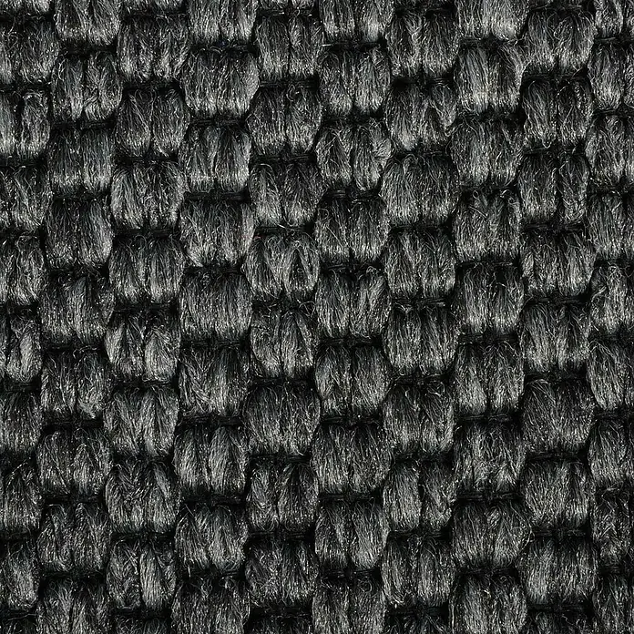 Flachgewebeteppich Kalkutta - Anthrazit, 100 x 100 cm, 83 % Polypropylen, 17 % Naturfaser - Nahaufnahme eines schwarzen Teppichs mit dichter, gewebter Struktur für Textur und Design.
