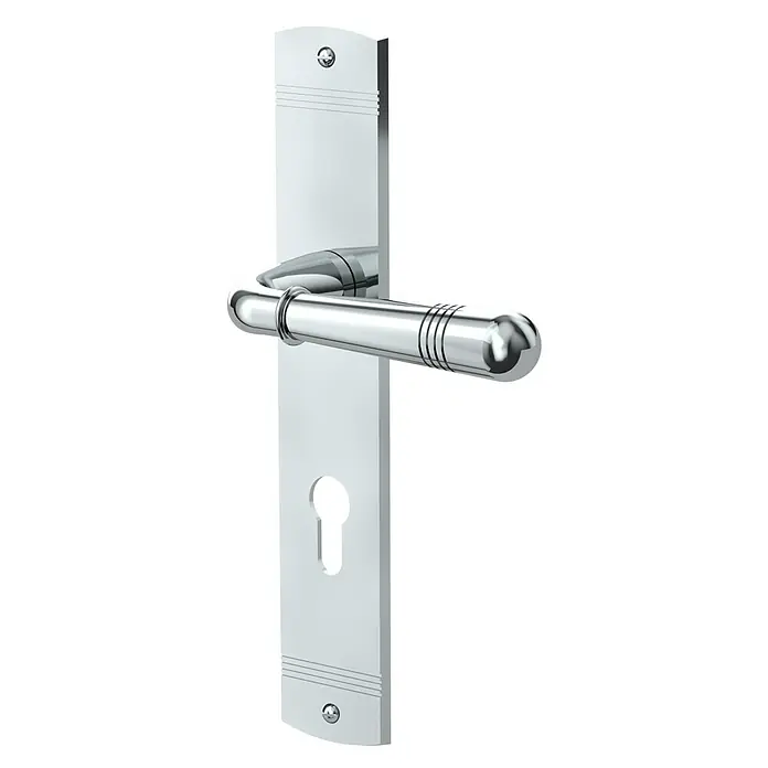 Diamond Doors Classic Drückergarnitur Classic Oklahoma - Stärke Tür: 40 mm - 45 mm, Profilzylinder - Elegante Türklinke aus Chrom mit schlichtem Design und horizontalen Zierlinien auf der Platte für moderne Inneneinrichtungen.