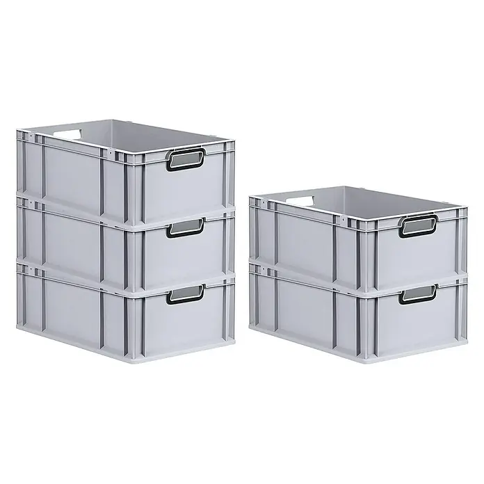 Proregal Euroboxen-Set 5x Eurobox NextGen Color - L x B x H: 60 x 40 x 22 cm, Kunststoff, Grau, Schwarz, 5 Stk. - Graue Kunststoffboxen im Stapel, ideal für Lagerung & Transport. Robust, stapelbar und mit praktischen Griffen für einfache Handhabung.
