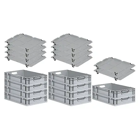 Proregal  Euroboxen-Set 10x Eurobox NextGen Economy mit Auflagedeckel und 4x Verschlüsse Schwarz