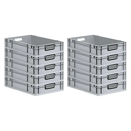 SparSet 10x Eurobox NextGen Color | HxBxT 12x40x60cm | 23 Liter | Griffe schwarz offen | Glatter Boden | Grau | Eurobehälter, Transportbox, Transportbehälter, Stapelbehälter