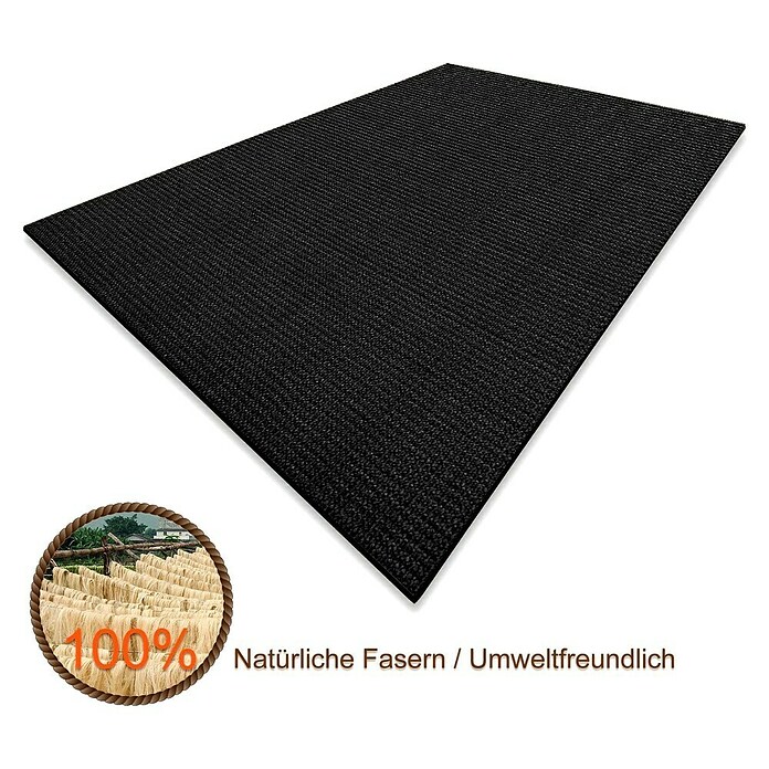 Flachgewebeteppich Sylt (Schwarz, 100 x 50 cm, 100 % Sisal) | BAUHAUS