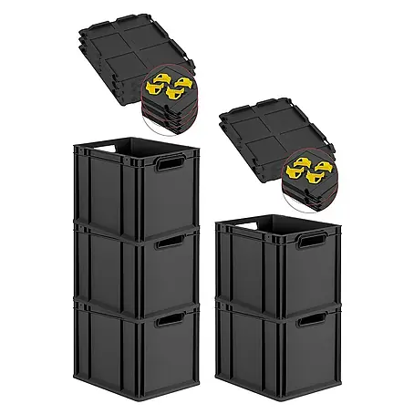 Proregal  Euroboxen-Set 5x Eurobox NextGen Grip mit Auflagedeckel inkl. 4 gelben Verschlüssen