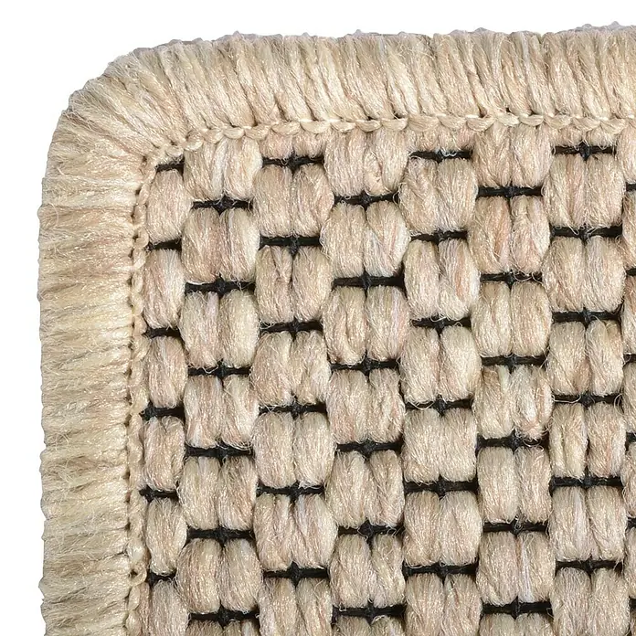 Flachgewebeteppich Kalkutta - Beige, 100 x 100 cm, 83 % Polypropylen, 17 % Naturfaser - Nahaufnahme eines beigefarbenen Teppichs mit Bordüre und gewebter Textur, ideal für Wohnräume.\n