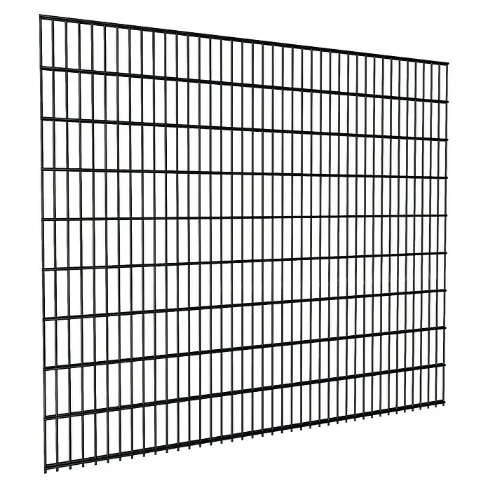 FA-Bausysteme Mattenzaun Basic 6/5/6 mm - 200,8 x 180 cm, Anthrazit - Abgebildet ist ein stabiler Doppelstabmattenzaun. Dieser ist schwarz und bietet eine solide und moderne Grundstücksbegrenzung.