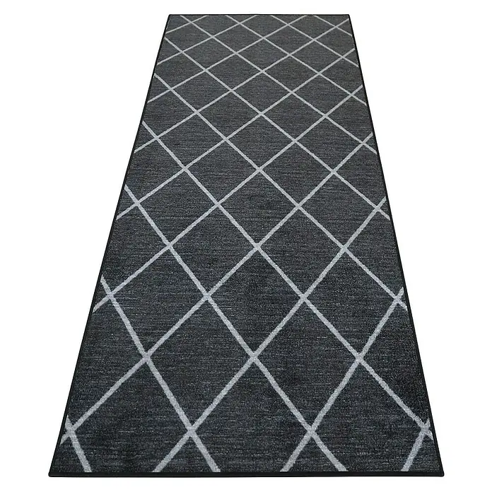 Teppichläufer Cosenza - Schwarz, 450 x 80 cm, 100 % Polyamid - Moderner grauer Teppich mit Rautenmuster für ein stilvolles Ambiente in jedem Raum.