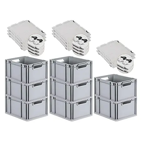 Proregal  Euroboxen-Set 8x Eurobox NextGen Economy mit Scharnierdeckel und schwarzen Verschlüssen