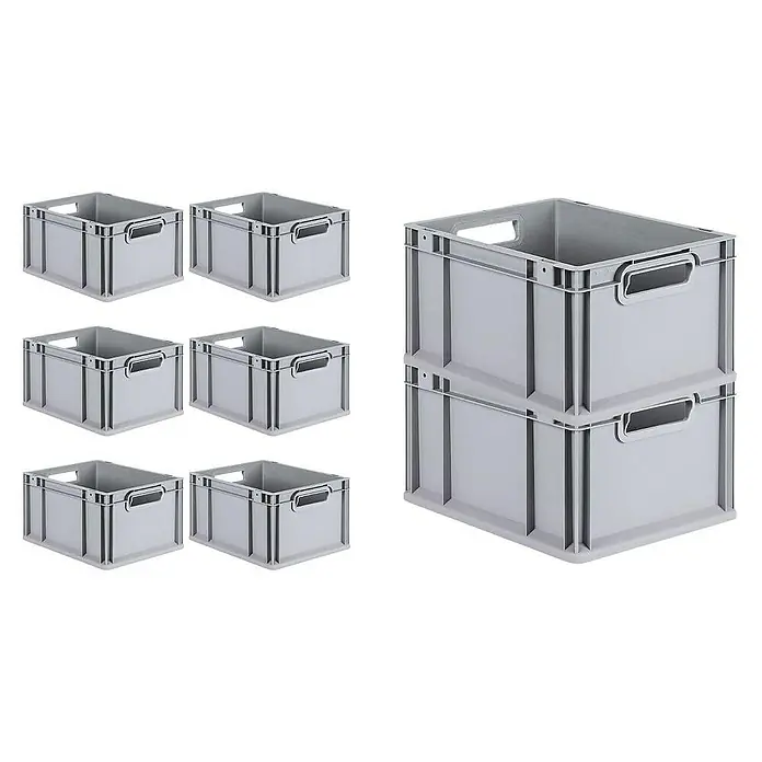 Proregal Euroboxen-Set 8x Eurobox NextGen Economy mit Scharnierdeckel und schwarzen Verschlüssen - L x B x H: 40 x 30 x 22 cm, Kunststoff, Grau, 8 Stk. - Graue Lagerboxen aus Kunststoff, im Set erhältlich und gestapelt. Praktische Aufbewahrungslösung für Ordnung und Übersicht.