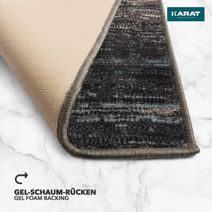 Teppichläufer Archway - Braun, 100 x 80 cm, 100 % Polyamid - Nahaufnahme eines Teppichs von Karat Home & Living mit Gel-Schaum-Rücken für Komfort und Haltbarkeit.
