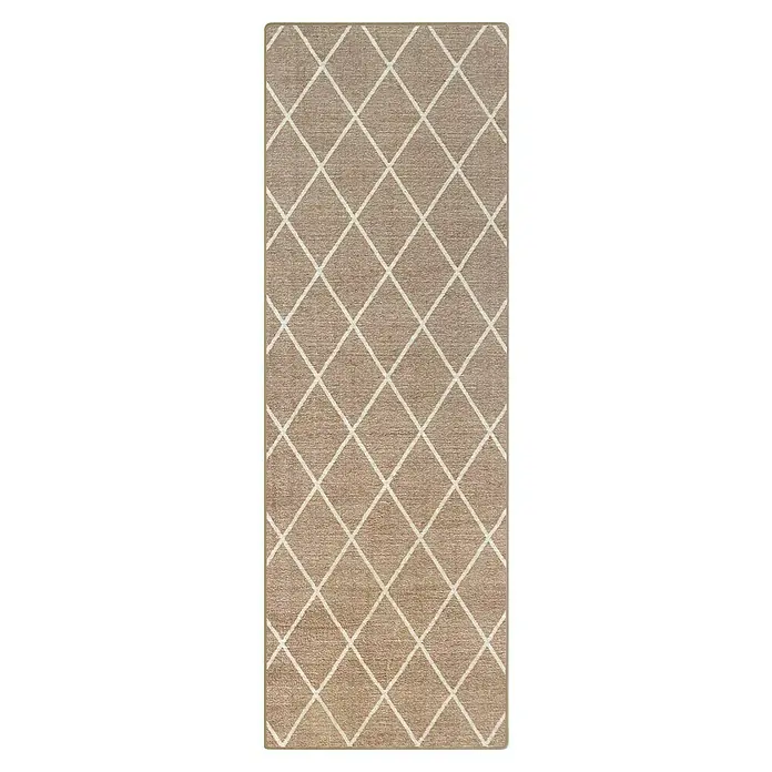 Teppichläufer Cosenza - Beige, 200 x 80 cm, 100 % Polyamid - Beiger Teppich mit weißem Rautenmuster für ein stilvolles Ambiente. Der Teppich ist eine tolle Ergänzung für jeden Raum.