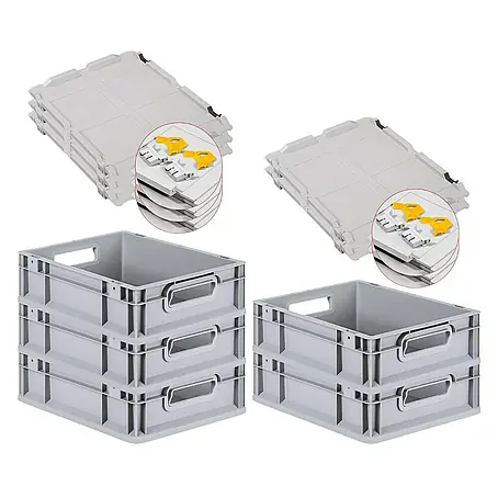Proregal  Euroboxen-Set 5x Eurobox NextGen Economy mit Scharnierdeckel und gelben Verschlüssen