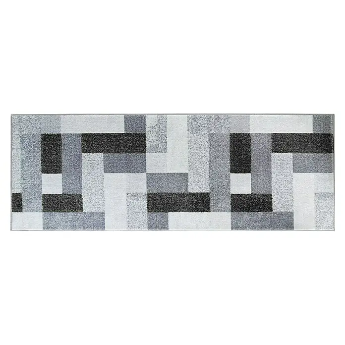 Teppichläufer New York - Anthrazit, 400 x 80 cm, 100 % Polyamid - Dieser moderne Teppich besticht durch sein geometrisches Muster in verschiedenen Grautönen, das jedem Raum einen Hauch von Stil verleiht.
