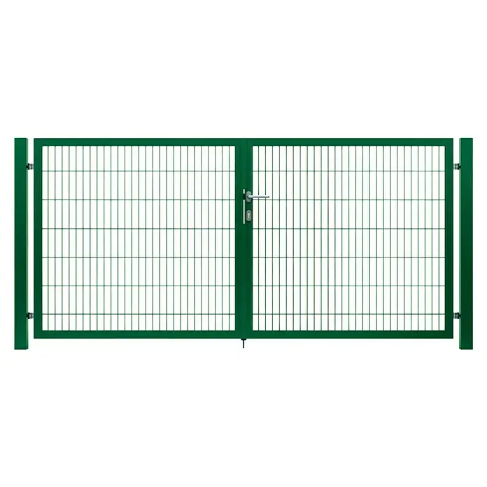 FA-Bausysteme Zauntor Vollrahmen - 5,5 x 1,6 m, Stahl, Moosgrün, 2-Flügel - Grünes Doppeltor mit Gitterdesign, ideal für den Garten oder die Einfahrt. Robust und sicher.