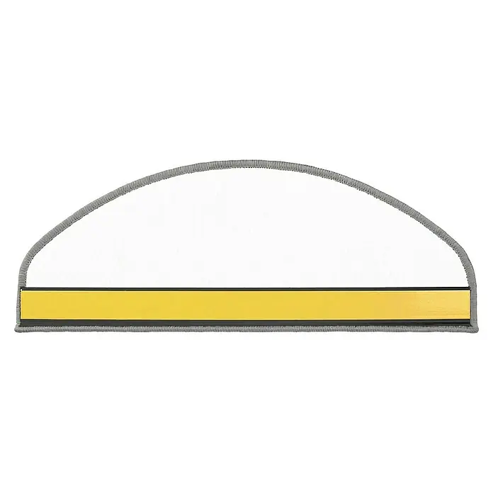 Stufenmatte Kalkutta - 65 x 23,5 cm, Silber, Halbrund - Halbkreisförmiger Türluftstopper mit weißem Füllbereich, gelbem Klebestreifen und grauem, fransigem Rand.