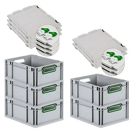 Proregal  Euroboxen-Set 5x Eurobox NextGen Color mit Scharnierdeckel und Verschlüssen