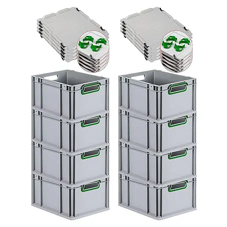 Proregal  Euroboxen-Set 8x Eurobox NextGen Color mit Auflagedeckel und Schiebeschnappverschlüsse