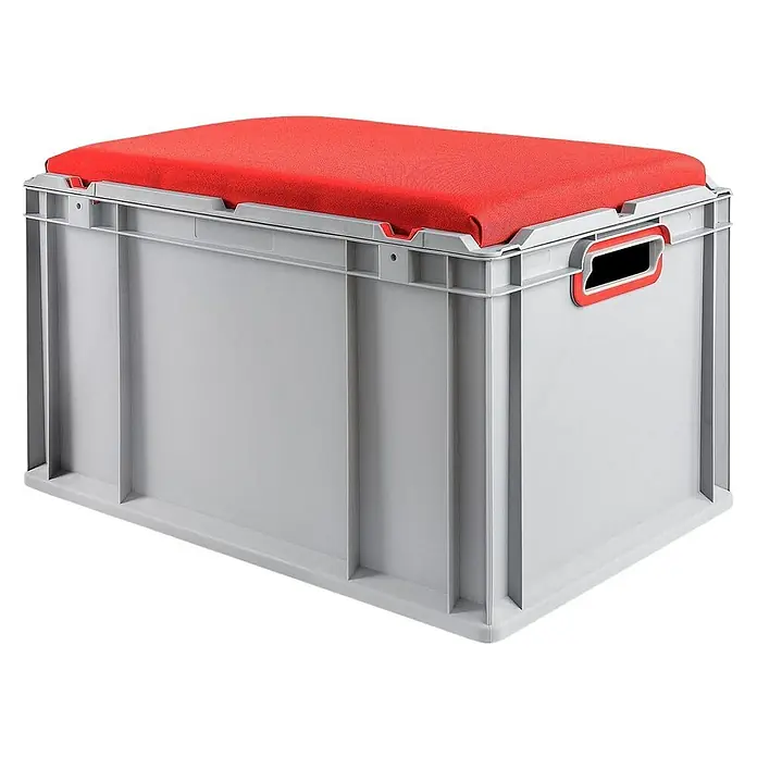 Proregal Euroboxen-Set 2x Eurobox NextGen Seat Box Rot - L x B x H: 60 x 40 x 36,5 cm, Kunststoff, Grau, Rot, 2 Stk. - Grauer Eurobehälter mit rotem Sitzkissen, ideal für Lagerung und als Sitzgelegenheit. Praktisch und vielseitig einsetzbar.