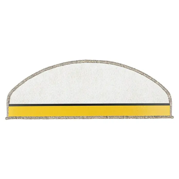 Stufenmatte Kalkutta - 65 x 23,5 cm, Taupe, Halbrund - Halbkreisförmiger Teppich in Weiß, Gelb und Schwarz mit Fransen. Dekorativer und praktischer Teppich für jeden Raum.