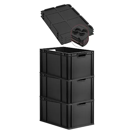 Proregal  Euroboxen-Set 3x Eurobox NextGen Grip mit Auflagedeckel inkl. 4 schwarzen Verschlüssen