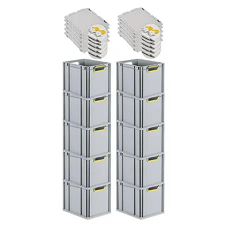 Proregal  Euroboxen-Set 10x Eurobox NextGen Color mit Scharnierdeckel und Verschlüssen