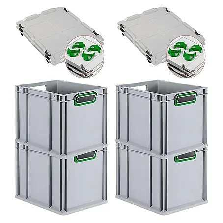 Proregal  Euroboxen-Set 4x Eurobox NextGen Color mit Auflagedeckel und Schiebeschnappverschlüsse