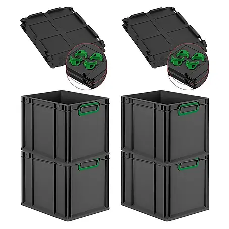 Proregal  Euroboxen-Set 4x Eurobox NextGen Color mit Auflagedeckel und Schiebeschnappverschlüsse